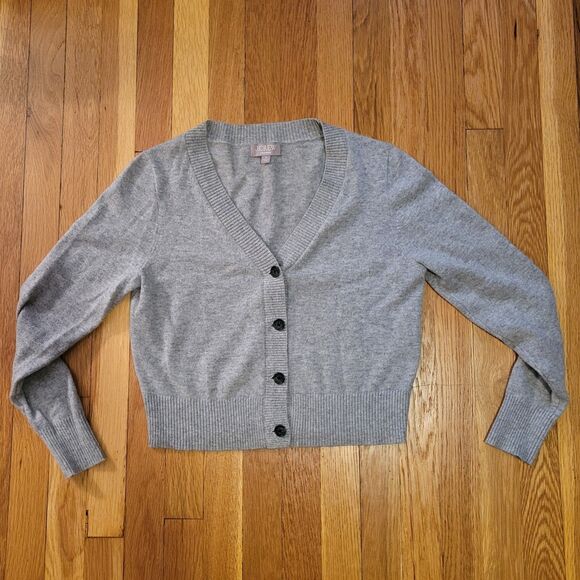 J.Crew 100% Cashmere Grey Cropped V-Neck Cardigan, Quiet Luxury, Old Money, Sz M - Picture 6 of 11